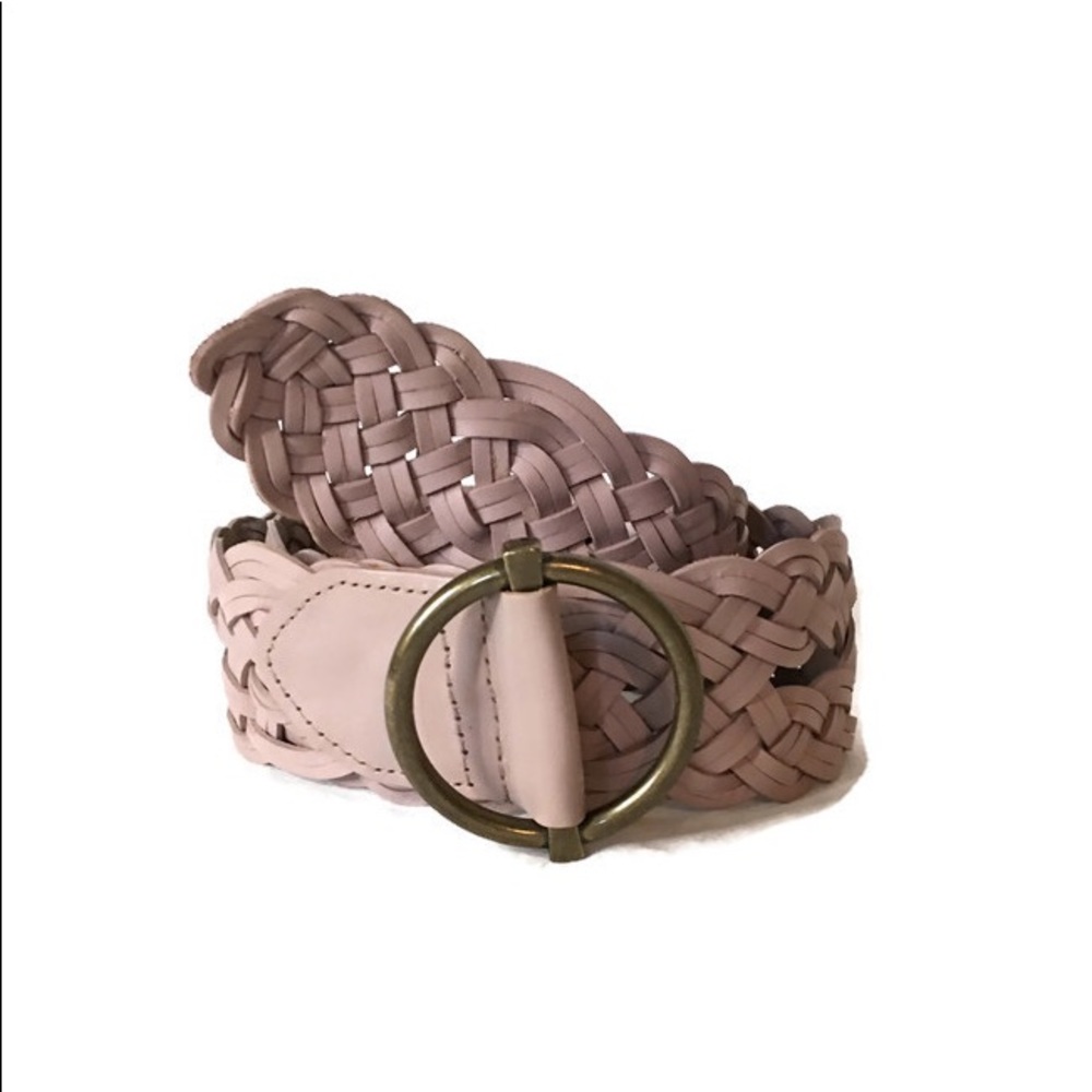 TALBOTS Women’s wide woven leather belt. MEDIUM Light pink / mauve. Adjustable.